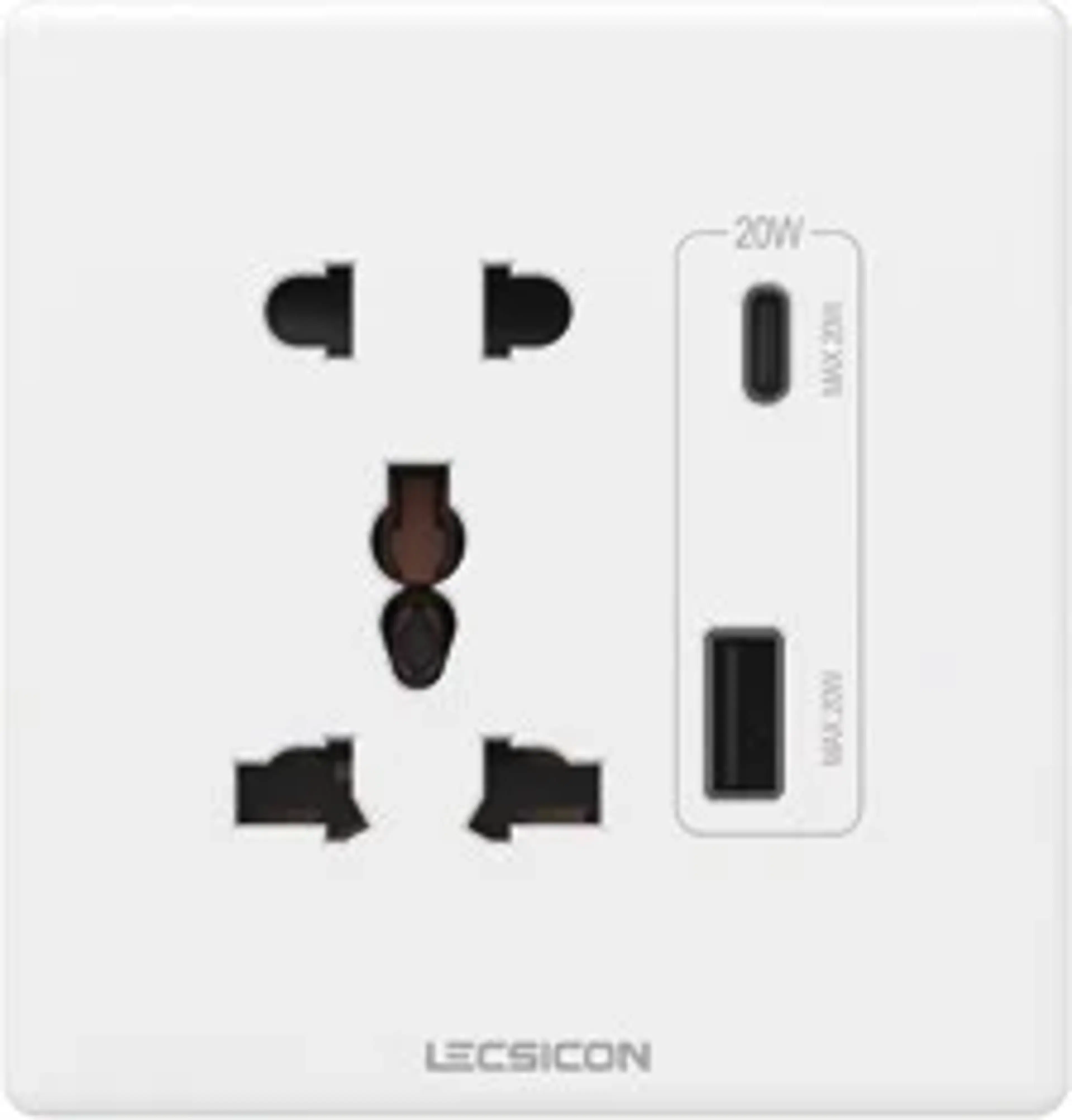 LECSICON Hexa Stop Kontak Universal + USB Charger A+C 20W